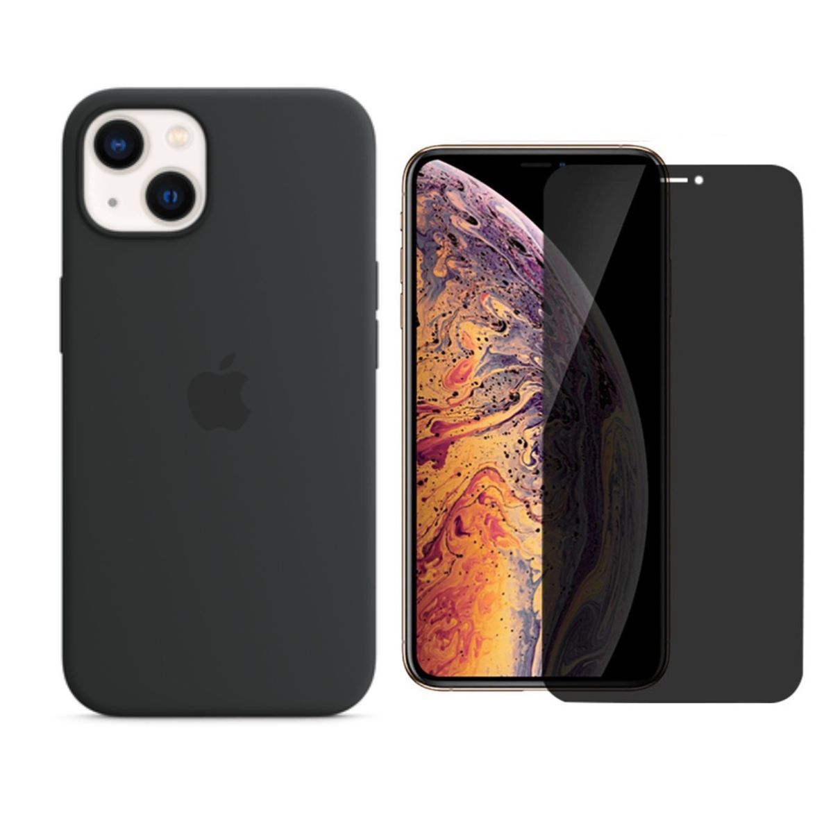 CASE - CASE SILICONA PARA IPHONE 14 +MICA ANTIESPIA VIDRIO 360- NEGRO