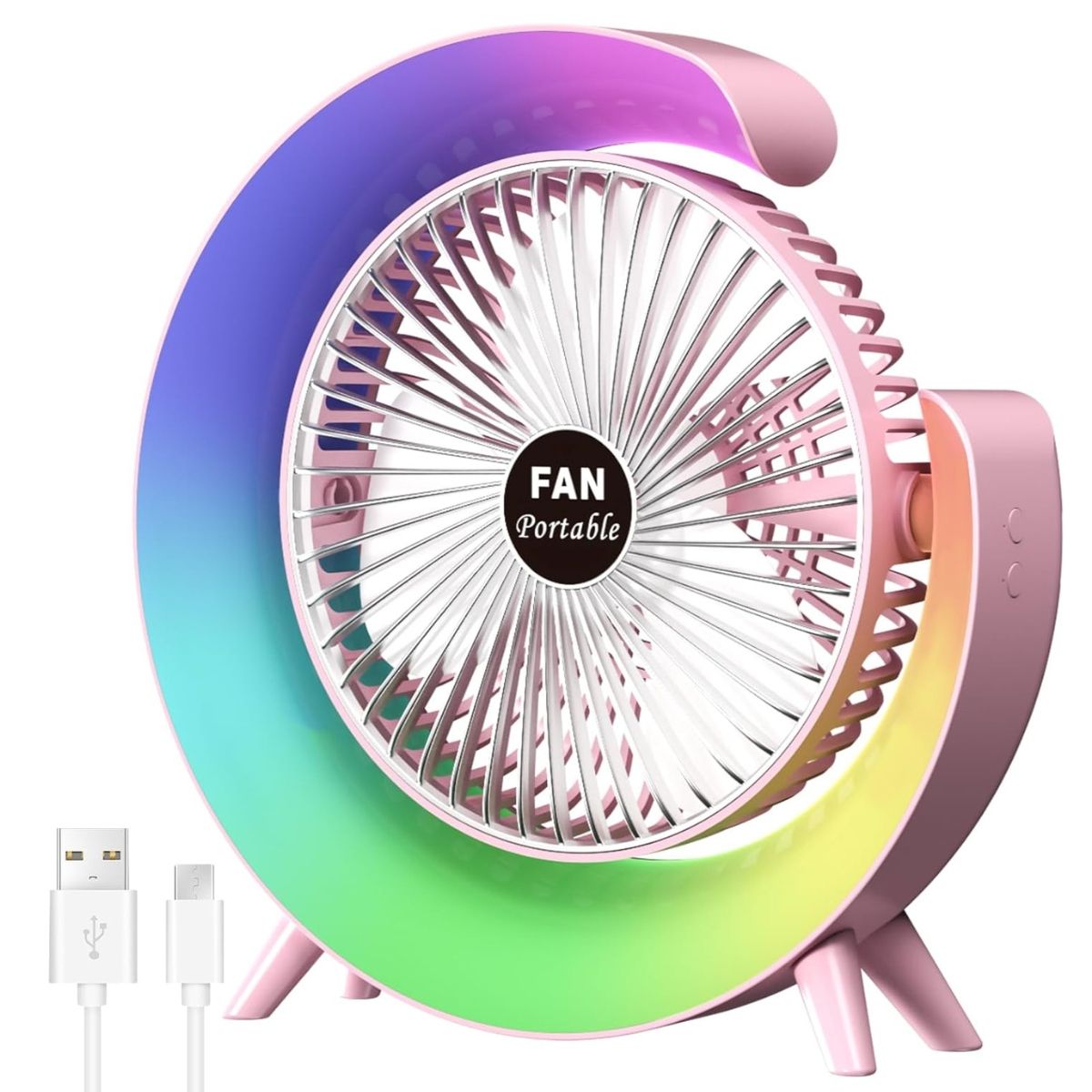 ELMEJORPRECIO - Ventilador Portátil De Escritorio Con Luces Led Recargable Rosa