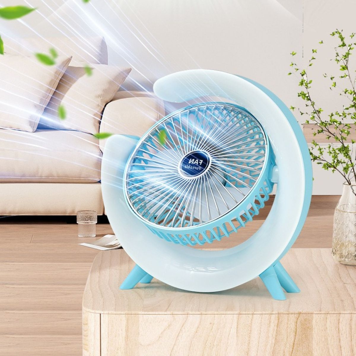 ELMEJORPRECIO - Ventilador Portátil De Escritorio Con Luces Led Recargable Celeste