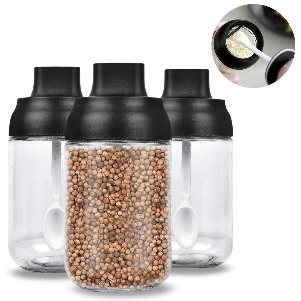 ELMEJORPRECIO - Set de 3 Condimenteros con Cucharita en la Tapa