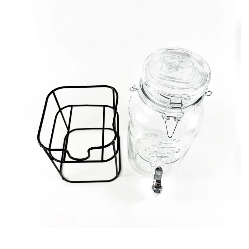 ICHIMATSU - Dispensador de Vidrio para Bebidas de 3.8 Litros + Soporte Metálico