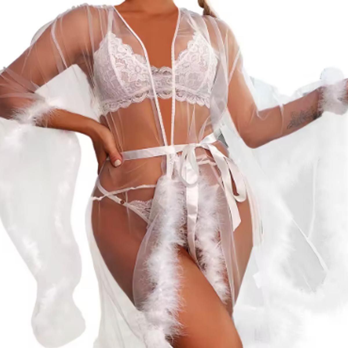 GENERICO - Bata Elegancia de Encaje  diseño tipo kimono