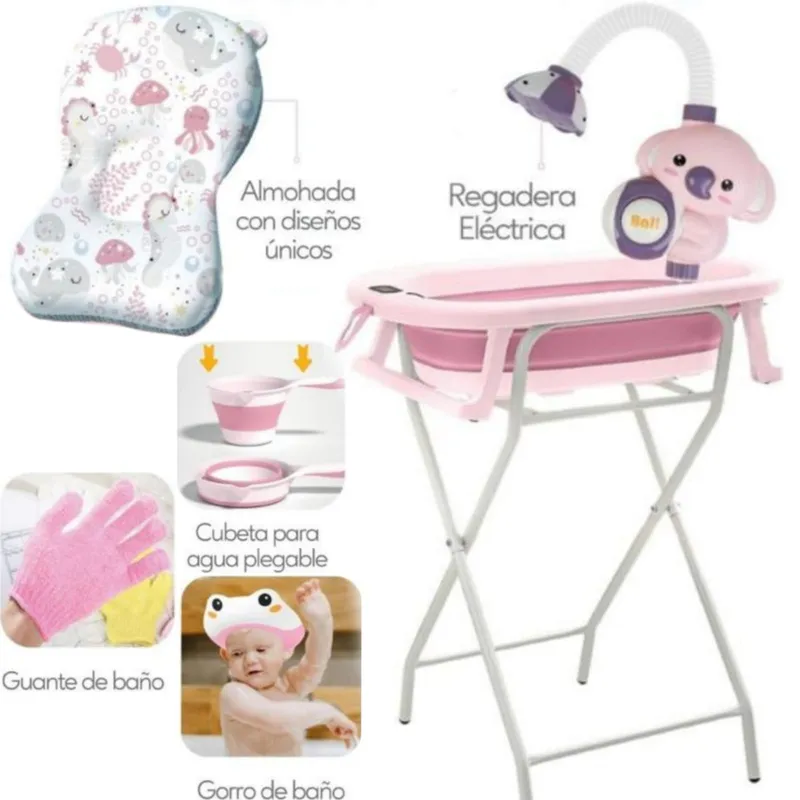 CAM - Bañera Plegable Splash de bebé con Rack ROSADO