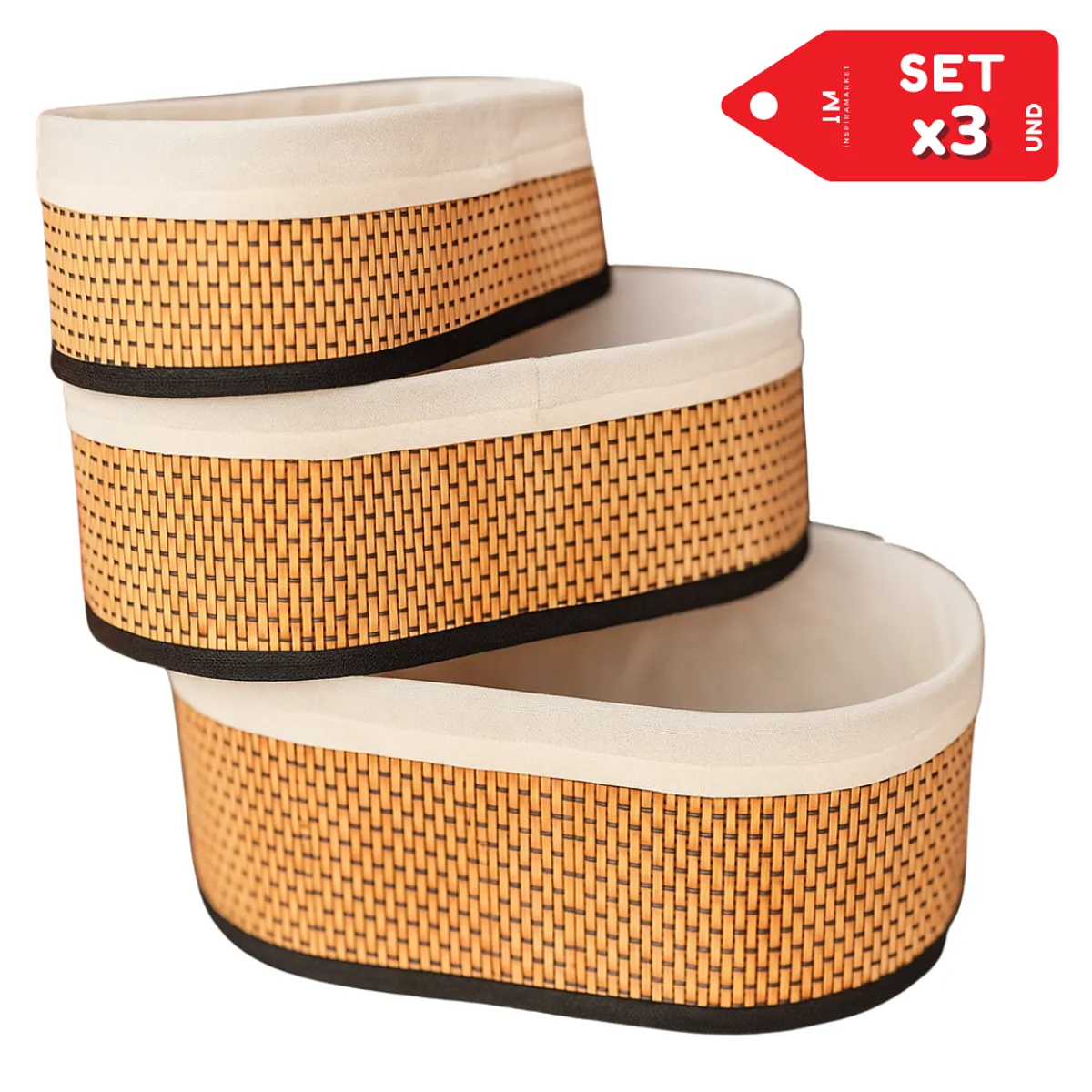 INSPIRA MARKET - Canasta Cesto Organizador caja organizadora OVAL Set x3