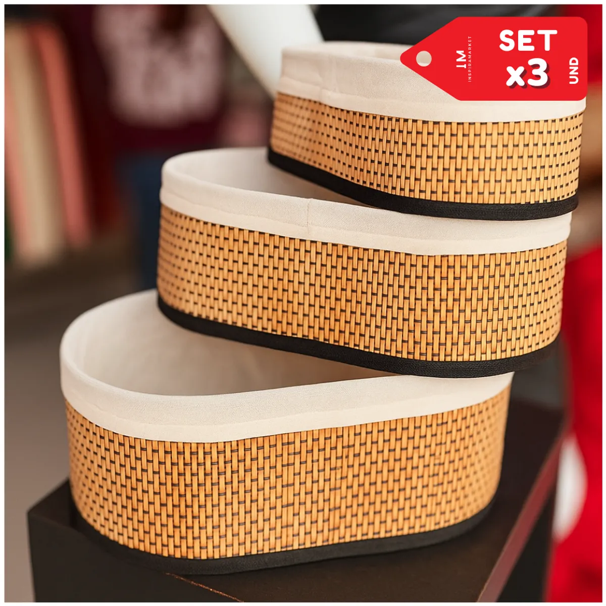 INSPIRA MARKET - Canasta Cesto Organizador caja organizadora OVAL Set x3