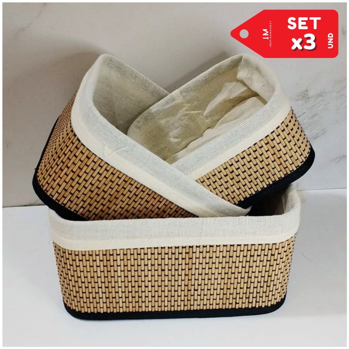 INSPIRA MARKET - Canasta Cesto Organizador caja organizadora Set x3