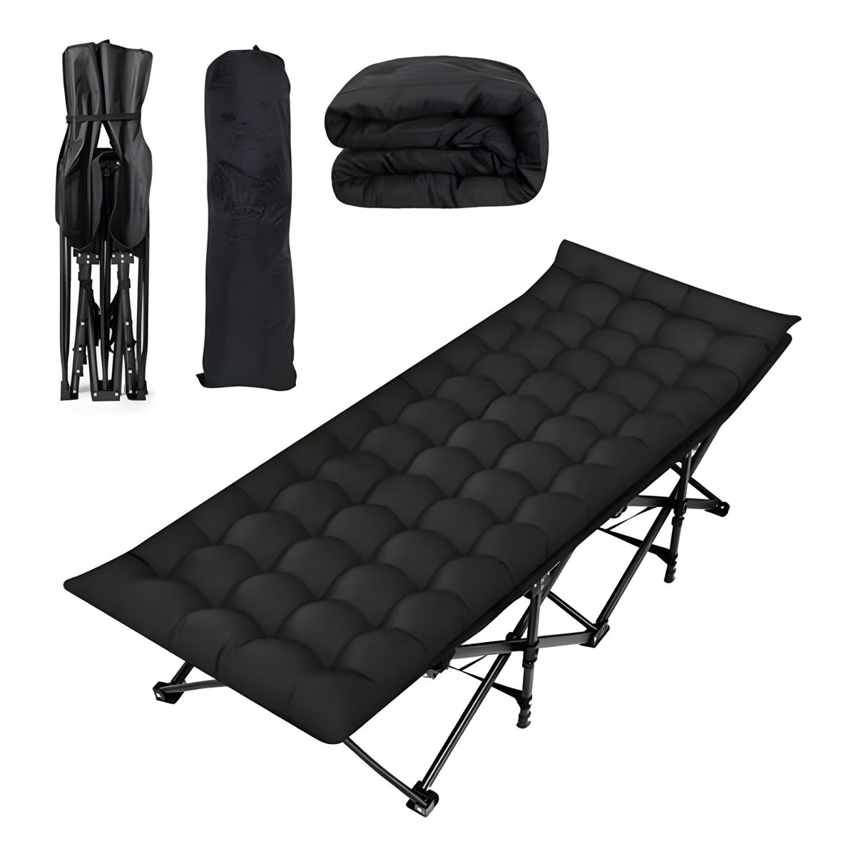 GENERICO - Cama Plegable Portátil con Colchón Negro bolsa Interior y Exterior