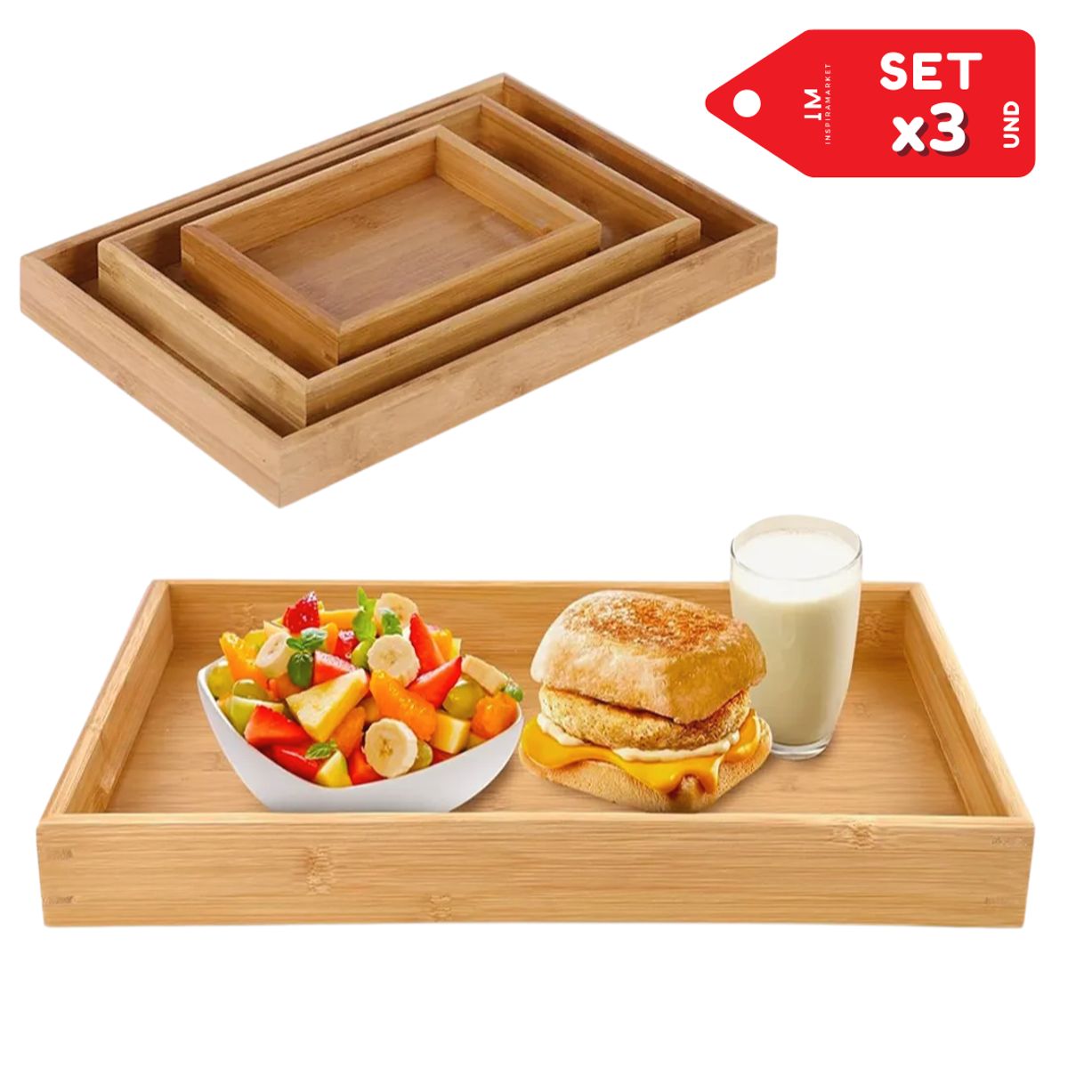 INSPIRA MARKET - Bandeja Decorativa Transportador de alimentos Set x3