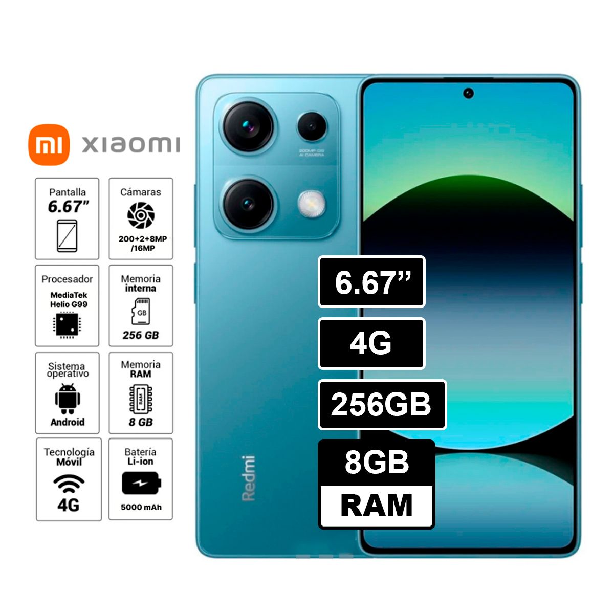 XIAOMI - Celular Redmi Note 14s 6,67 256GB 8GB RAM Cámara 200mpx - AZUL