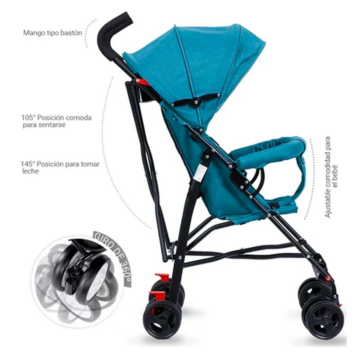 GENERICO - Coche Baston tipo Paraguas Liviano plegable Celeste