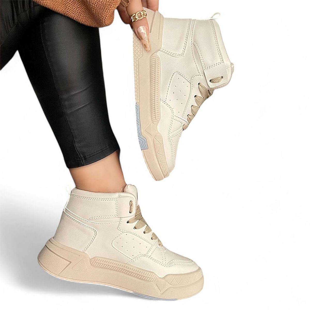 GENERICO - Zapatilla mujer casual caña alta 2086L-55 color beige.-