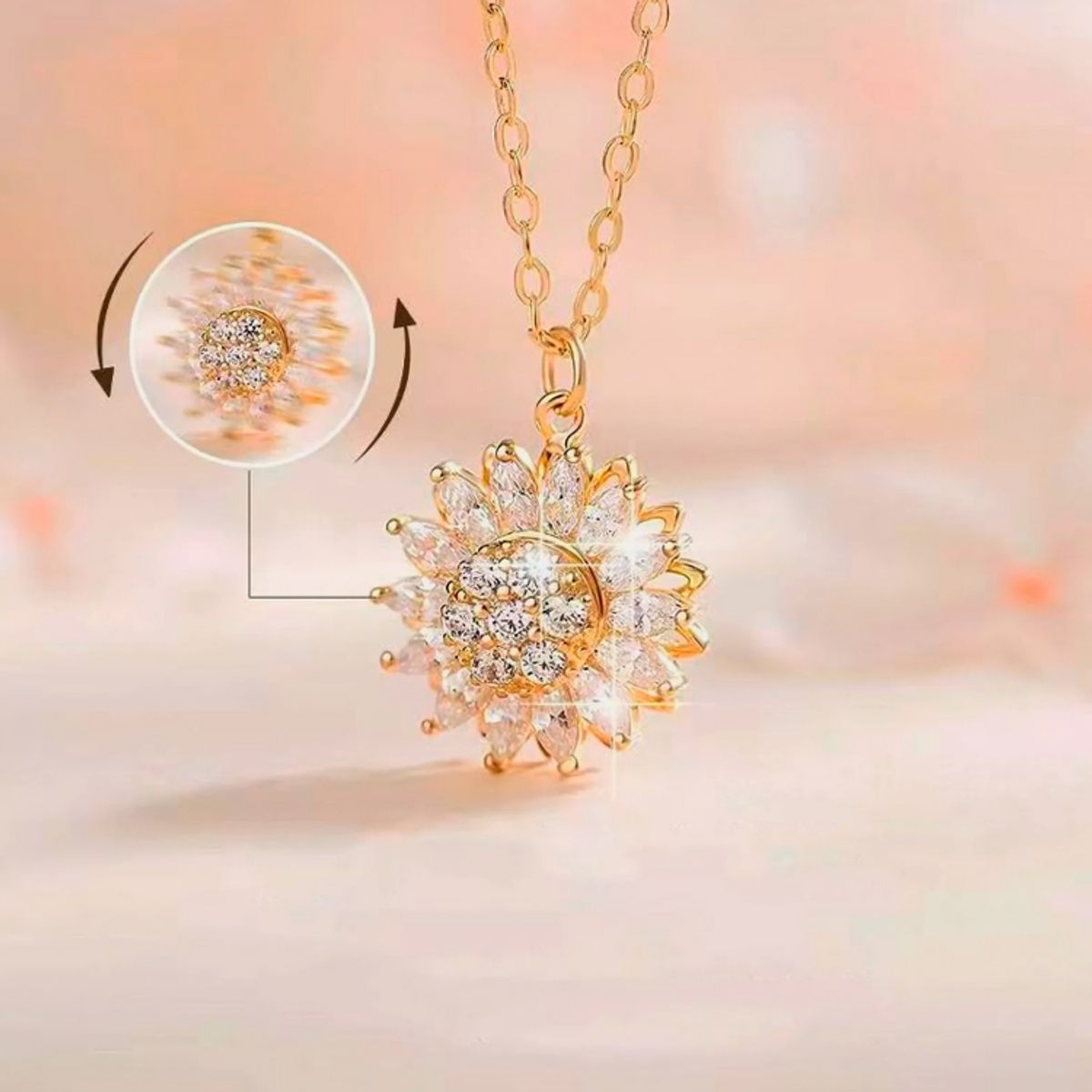 GENERICO - Collar dije de Girasol Antiestrés Giratorio Dorado