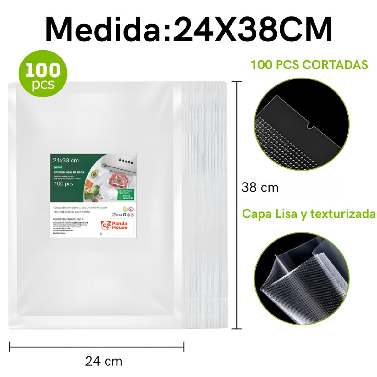 SM - BOLSAS DE SELLADO AL VACIO CORTADAS X100 UNDS 24X38CM