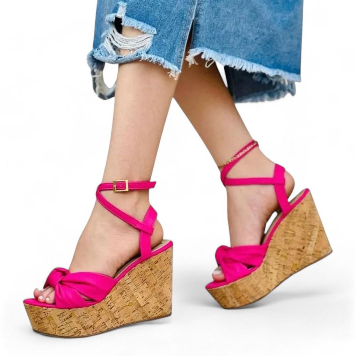 GENERICO - SANDALIA MUJER CUÑA 12 2086L-55 COLOR fucsia