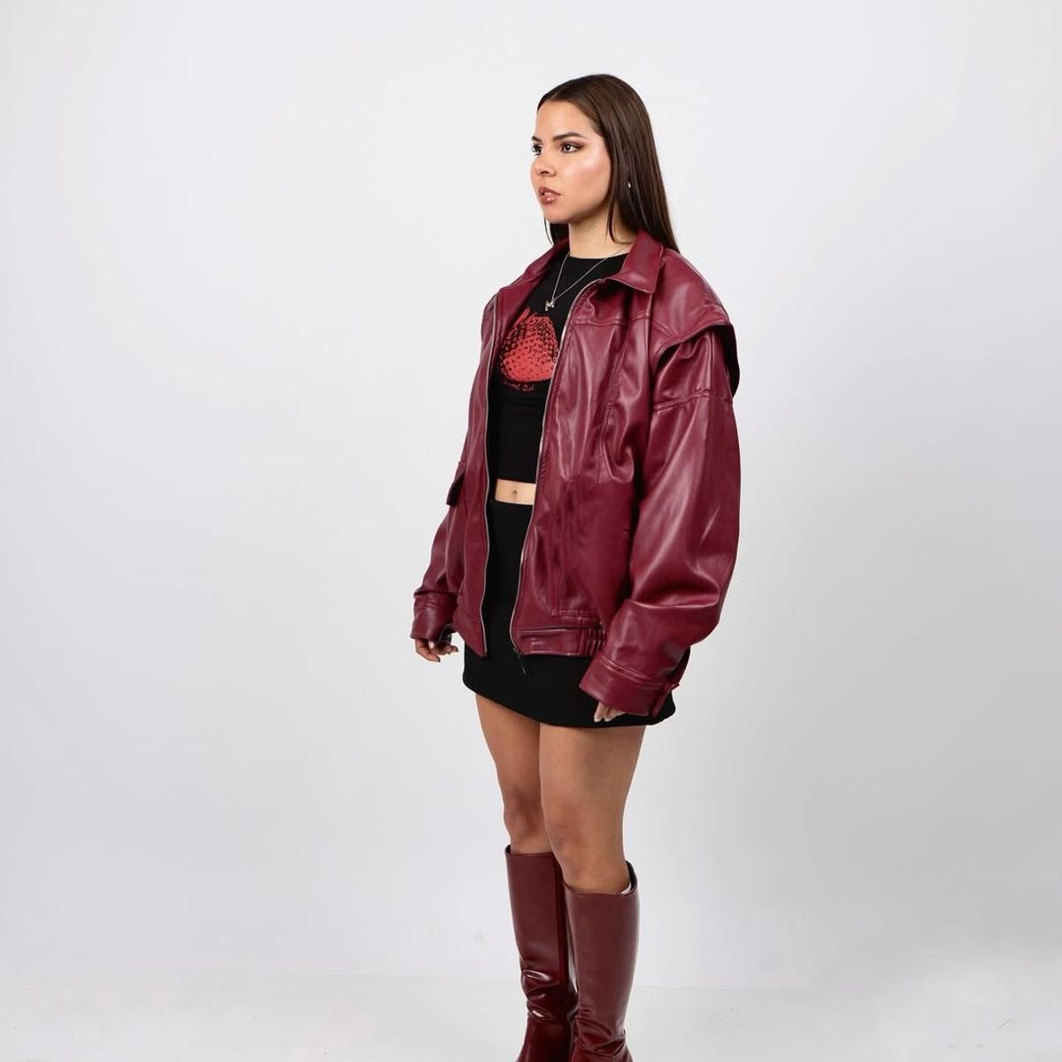 GENERICO - BOMBER OVERSIZE GUINDA PARA MUJER
