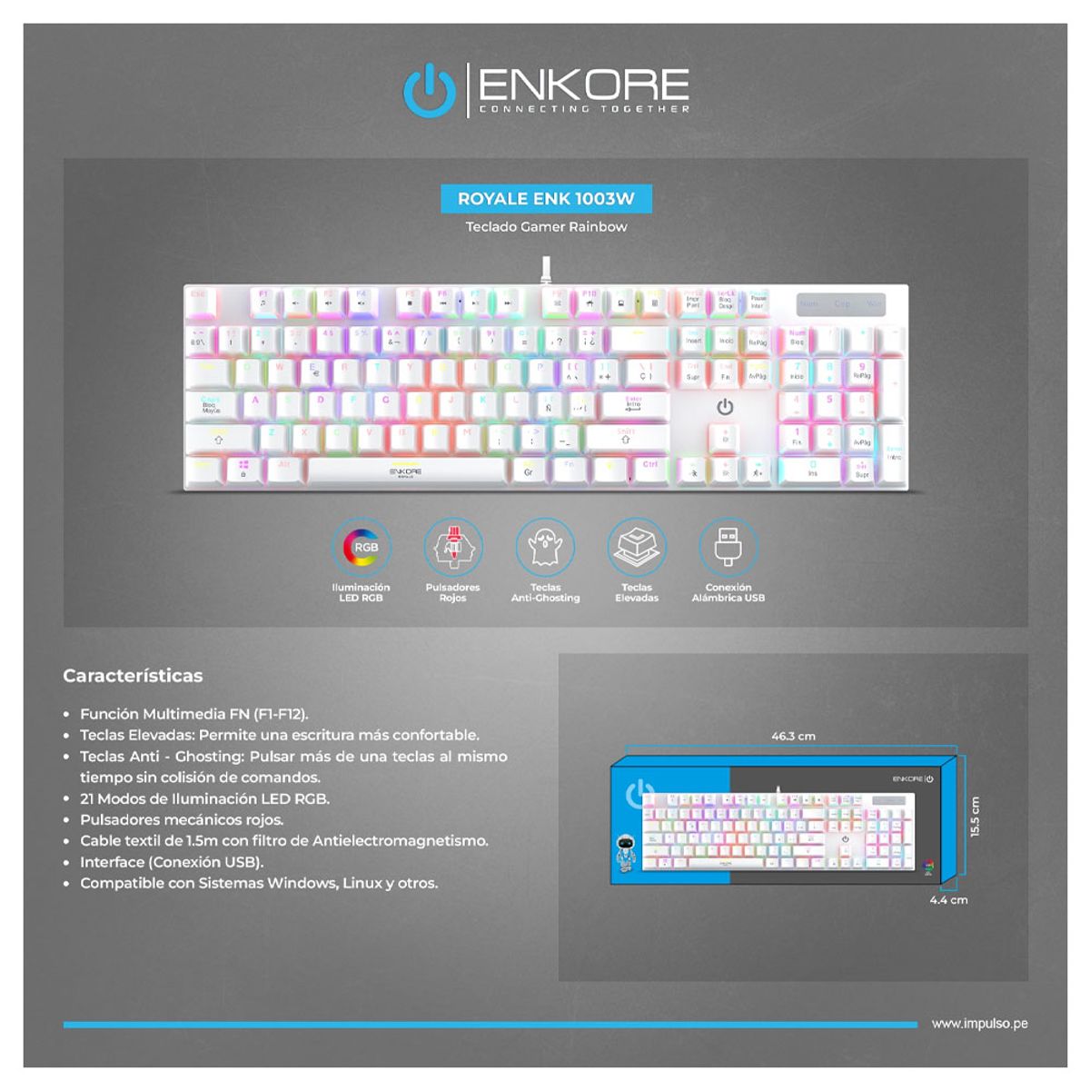 ENKORE - ROYALE ENK1003w WHITE RGB TECLADO GAMER MECANICO USB ENKORE