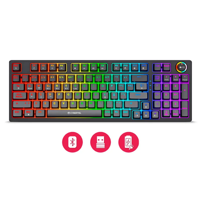 CYBERTEL - Teclado Cybertel Striker CBX K1008-3M RGB Mecánico Wireless Bluetooth