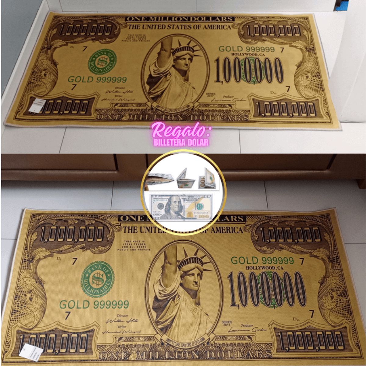 GENERICO - Alfombras DÓLAR Para Cuarto 120cm x 60 cm + Regalo Billetera Dólar