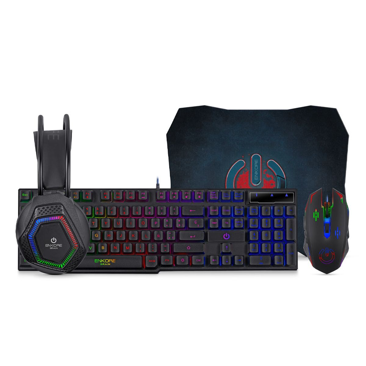 Kit Gamer 4 En1 BRAIN4 ENT G1005-4 Teclado Mouse+ Auricular+Pad Mouse, marca ENKORE - Foto Principal