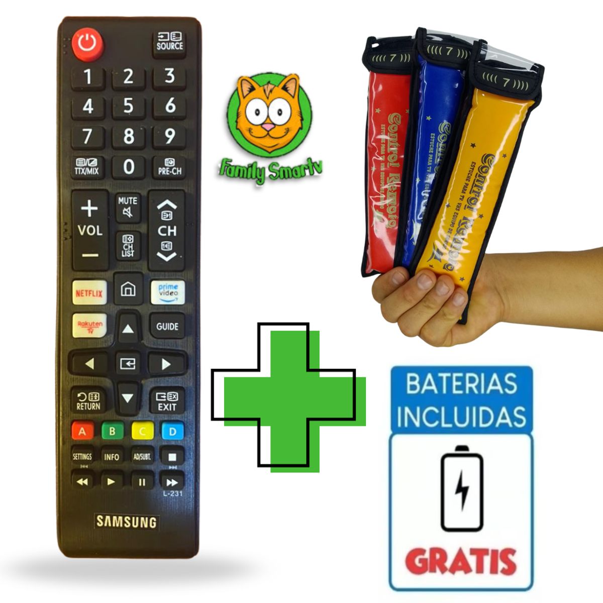 GENERICO - Control Remoto Para tv Samsung Smart Botón Netflix Amazon + Funda