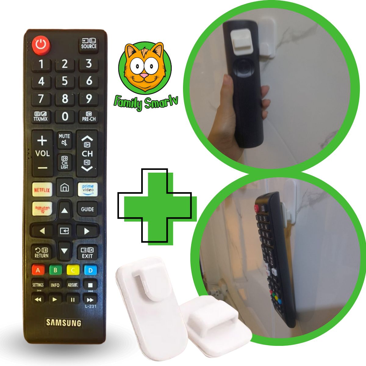 GENERICO - Control Remoto Para tv Samsung Smart Botón Netflix Amazon + Soporte