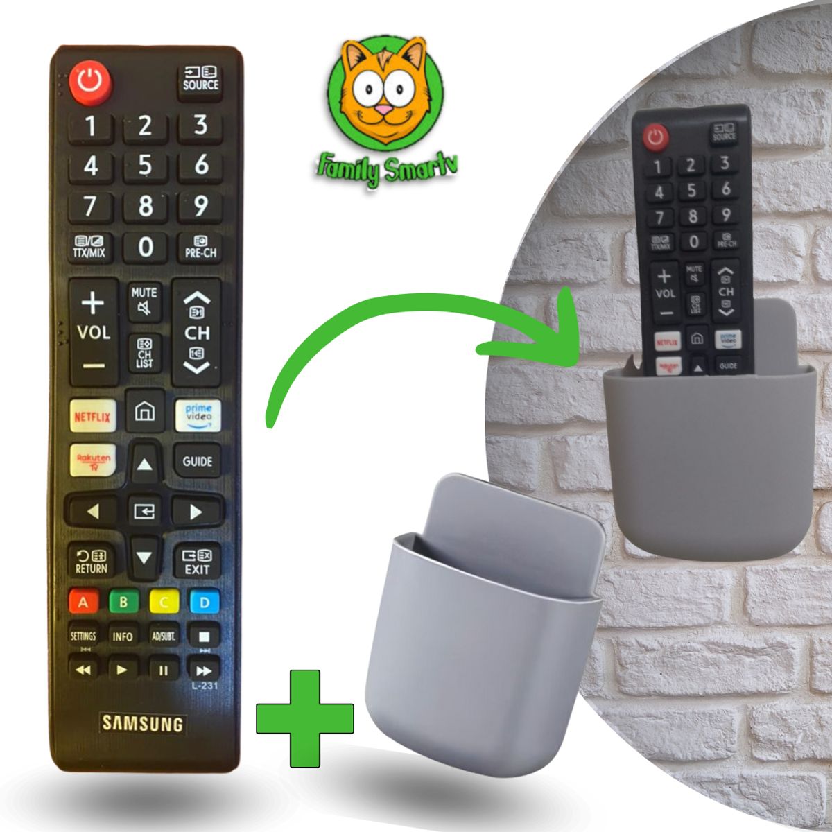 GENERICO - Control Remoto Para tv Samsung Smart Botón Netflix Amazon + Soporte