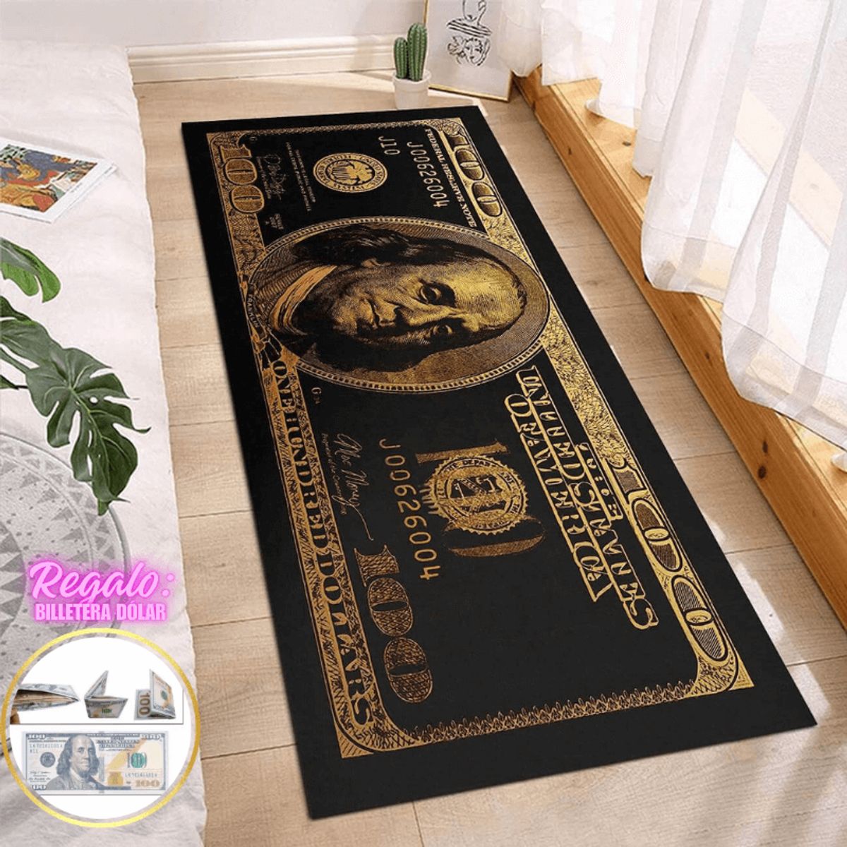GENERICO - Alfombras Tapetes DÓLAR 120cm x 60 cm + Regalo Billetera Dólar