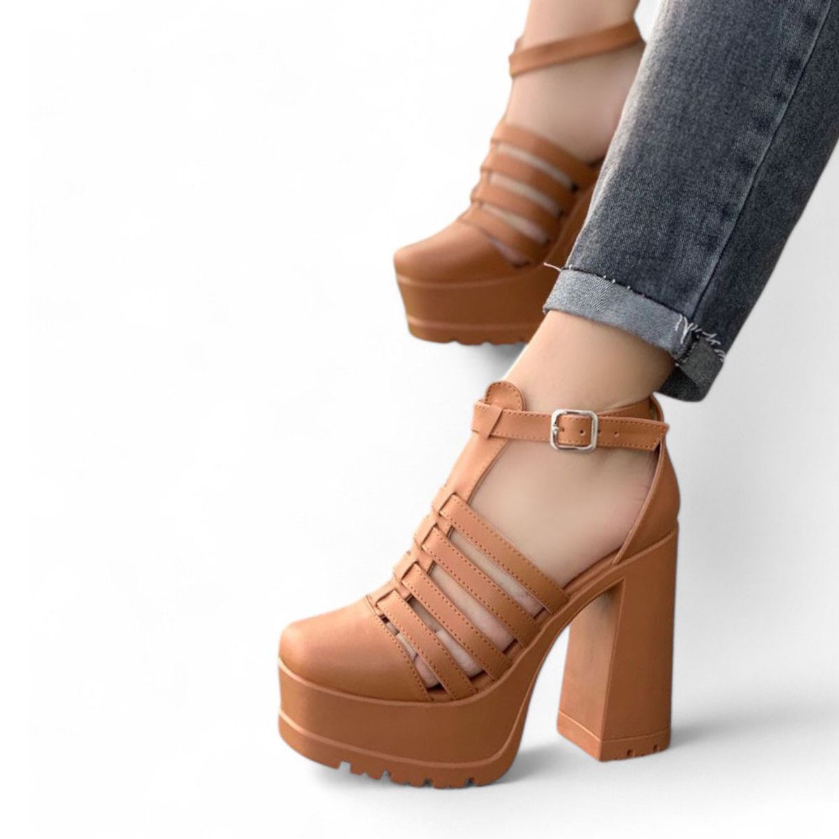 GENERICO - sandalia mujer taco 12 plataforma 4 1431L-75 color naranja.-