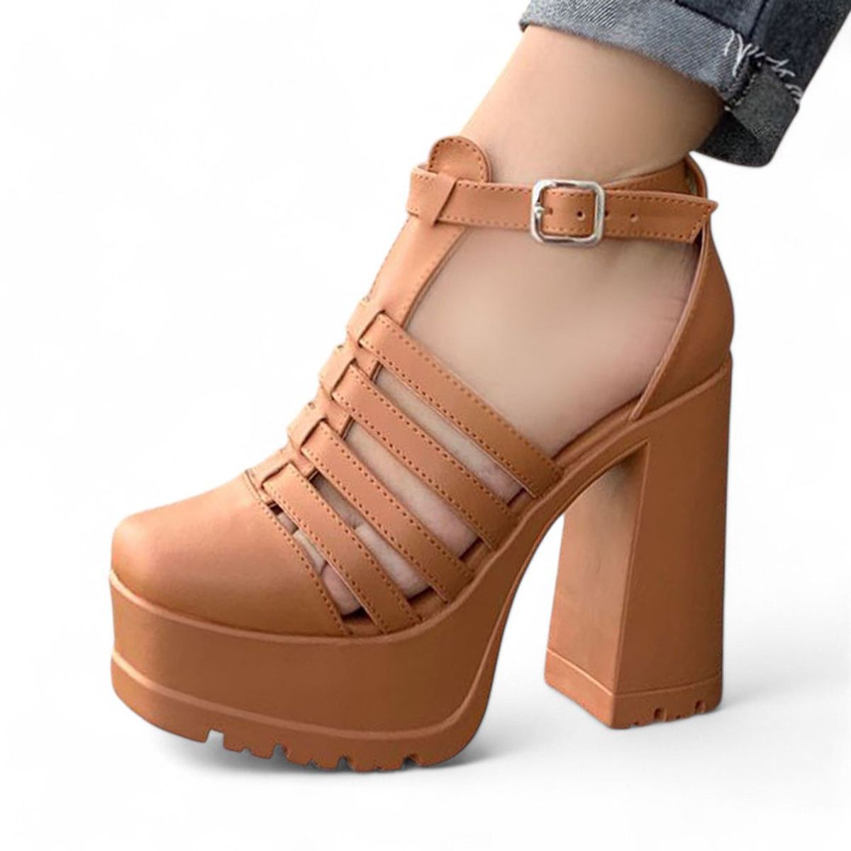 GENERICO - sandalia mujer taco 12 plataforma 4 1431L-75 color naranja.-