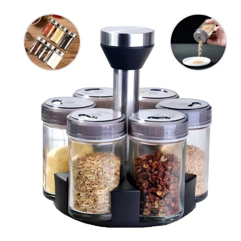 OEM - Condimentero Especiero Giratorio de 6 frascos (VIDRIO)