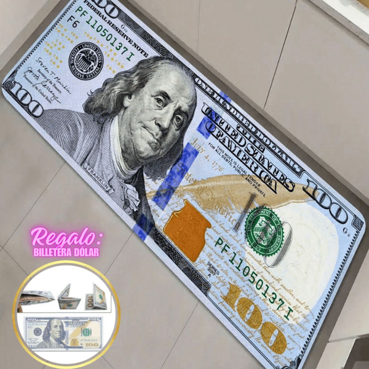 GENERICO - Alfombras de Billetes Dólar 120cm x 50 cm + Regalo Billetera Dólar