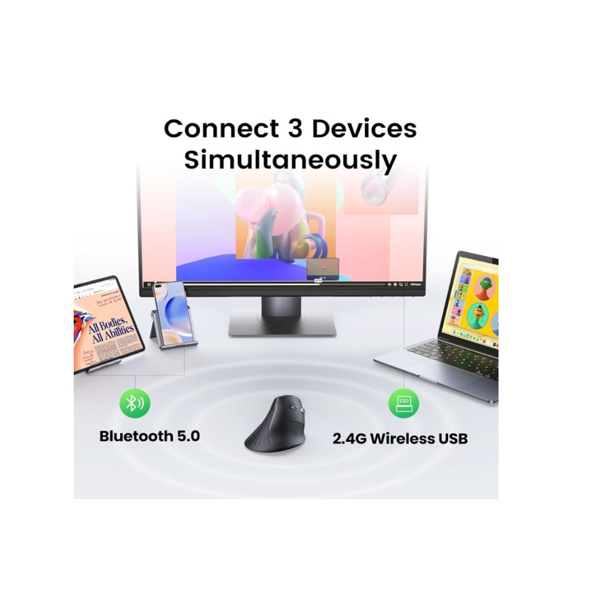 UGREEN - Mouse Bluetooth 5.0 Ugreen Vertical Ergonomico inalambrico 2.4G