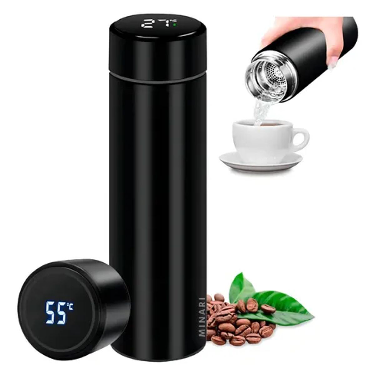 GENERICO - TERMO LED DIGITAL SMART TACTIL CONTROL DE TEMPERATURA ACERO INOXIDABLE NEGRO