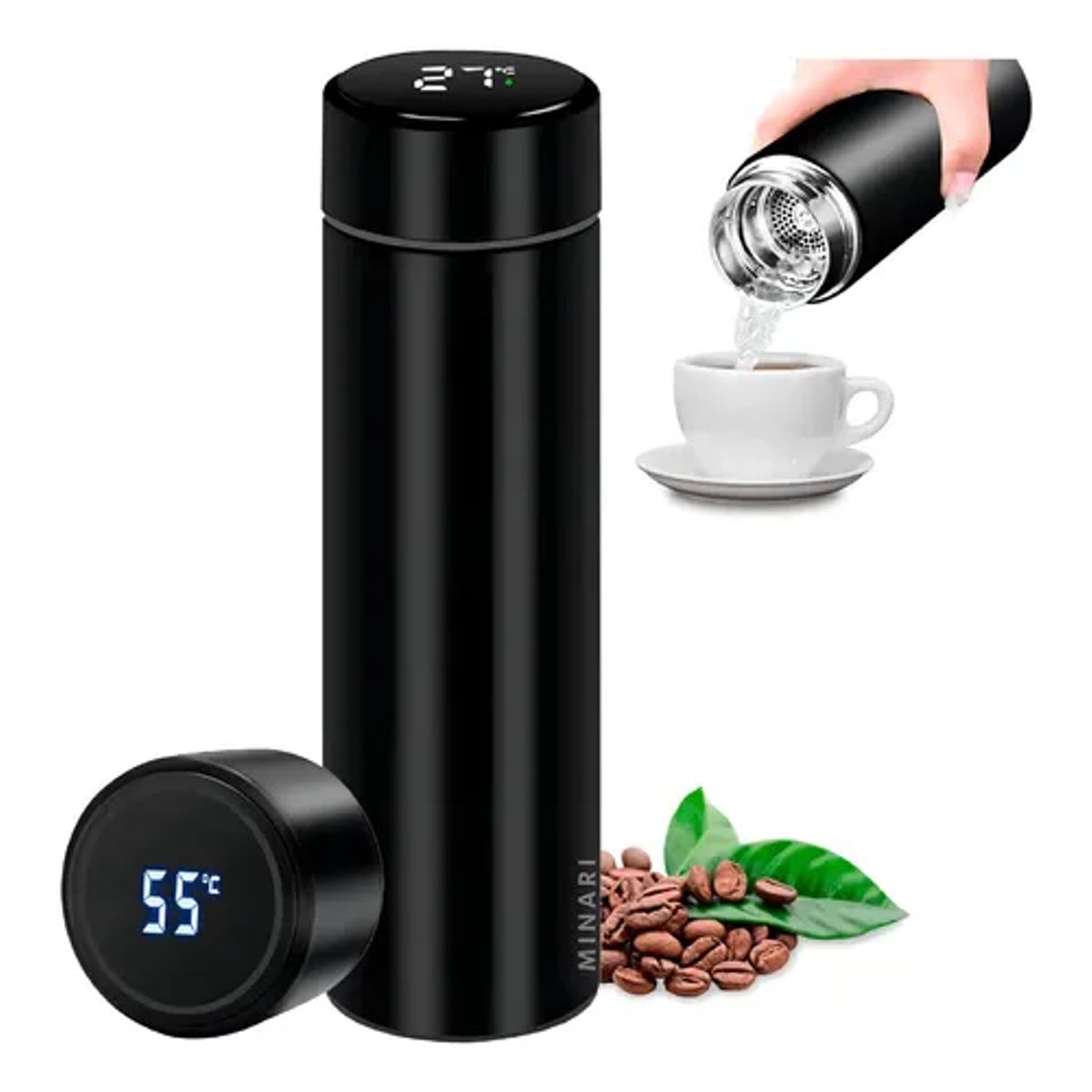 GENERICO - TERMO LED DIGITAL SMART TACTIL CONTROL DE TEMPERATURA ACERO INOXIDABLE NEGRO