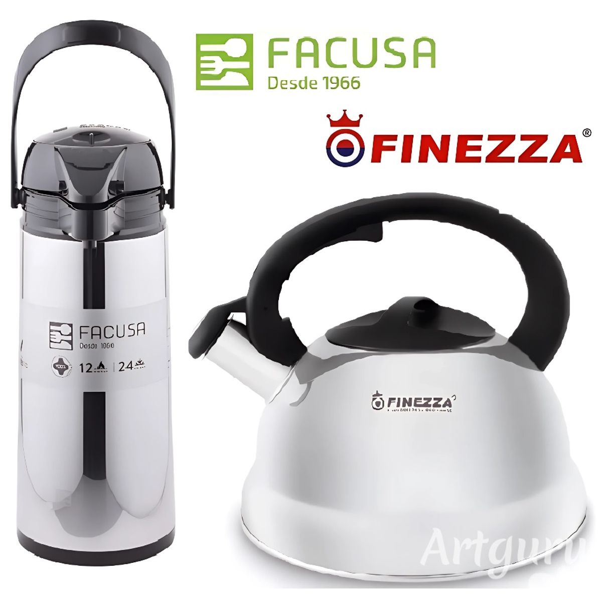FACUSA - Combo Termo Sifón Facusa  y Tetera Acero Inoxidable Finezza