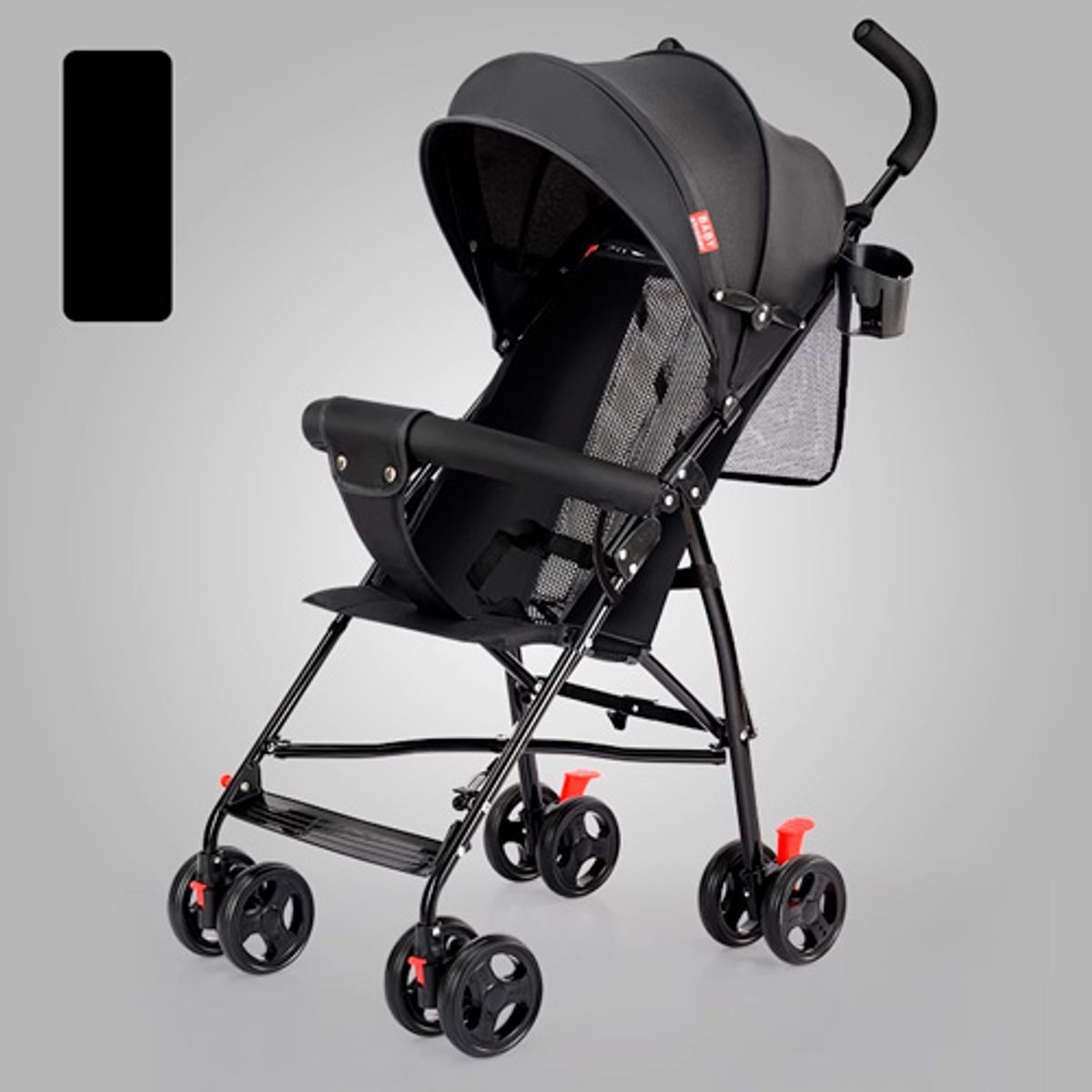 GENERICO - Coche Baston tipo Paraguas Liviano plegable Negro