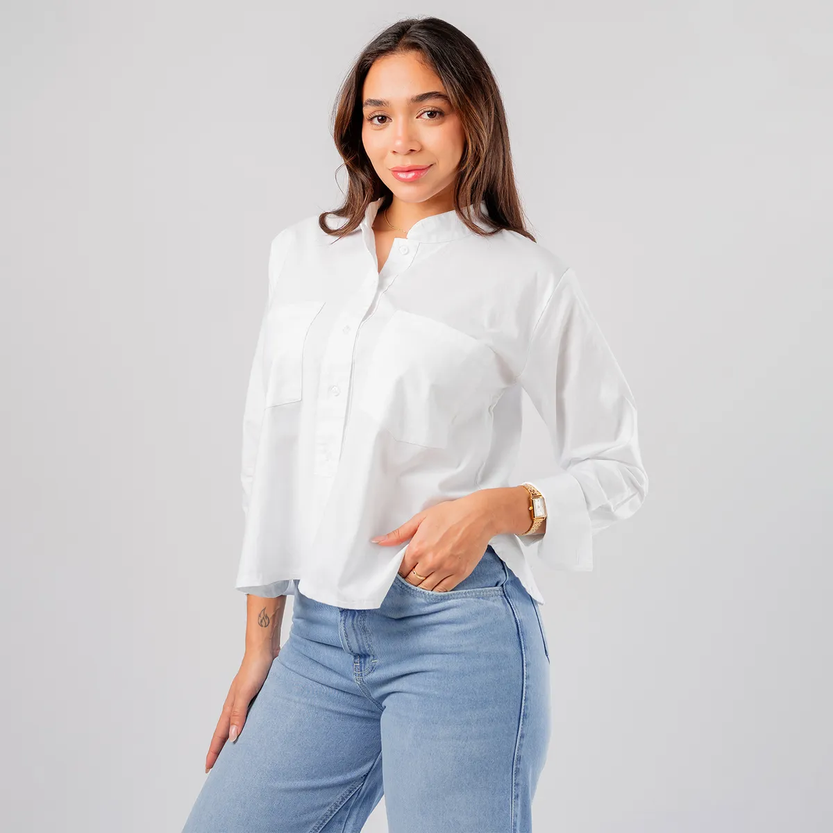 ROXJES JEANS - Blusa Oversize Cuello Chino Mujer Roxjes