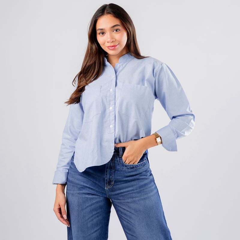 ROXJES JEANS - Blusa Manga Larga Oversize Cuello Chino Mujer