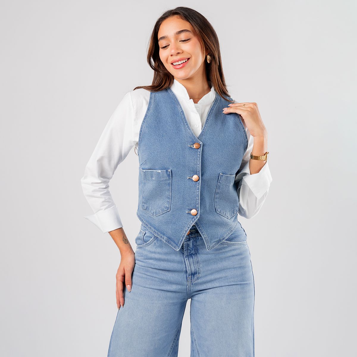 ROXJES JEANS - Corset Chaleco Corto Denim Mujer