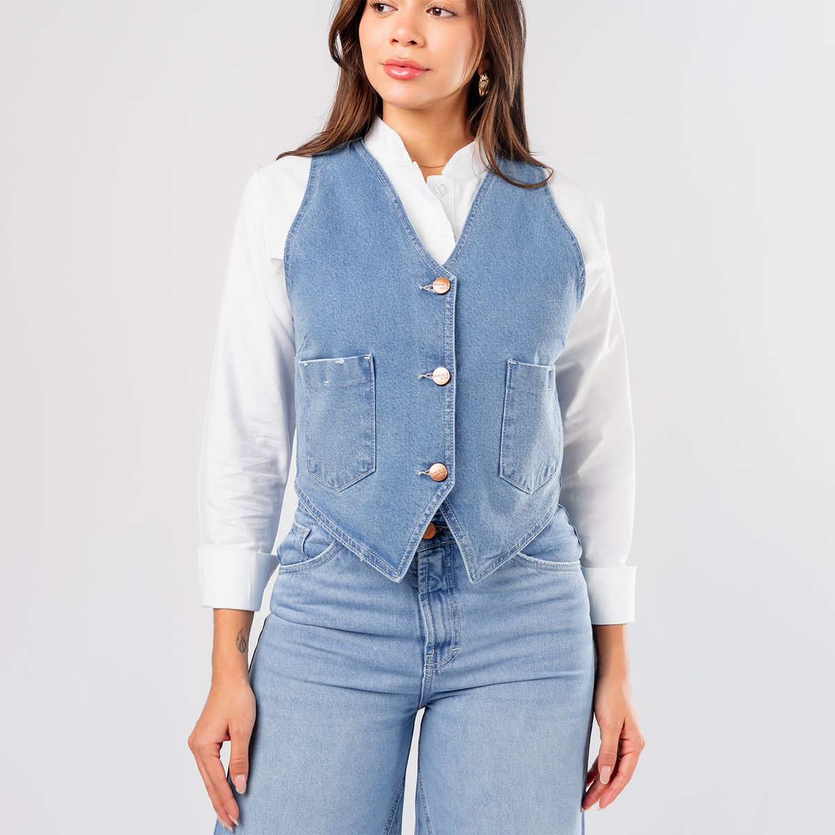 ROXJES JEANS - Corset Chaleco Corto Denim Mujer
