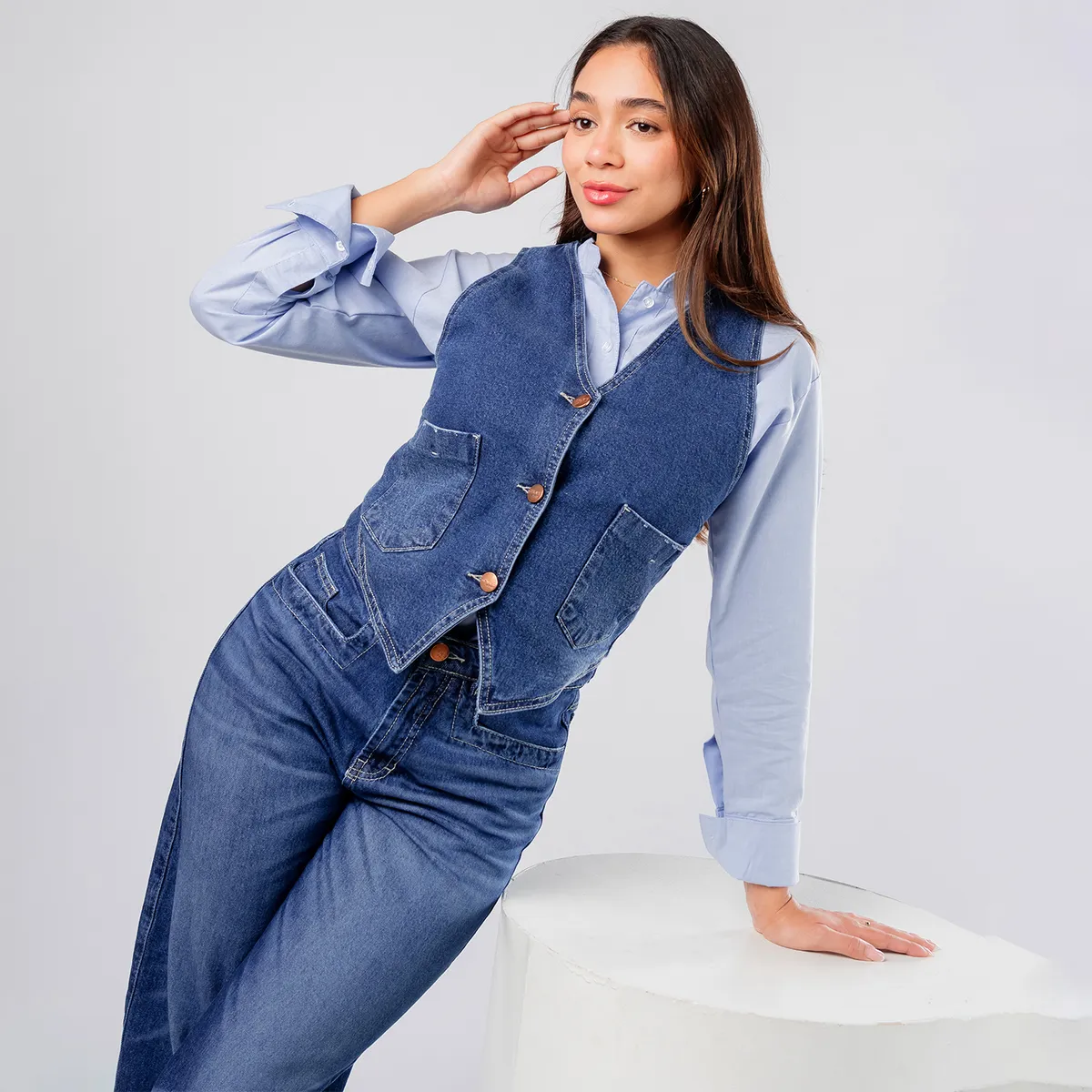 ROXJES JEANS - Corset Chaleco Corto Denim Mujer