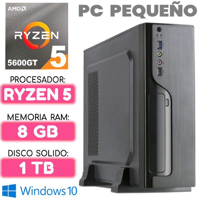 AMD - Computadora MINI CPU RYZEN 5 5600GT RAM 8Gb SSD 1TB PC pequeño