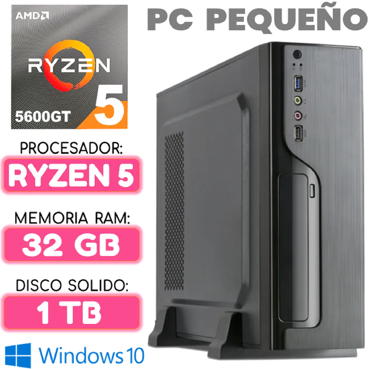 AMD - Computadora MINI CPU RYZEN 5 5600GT RAM 32Gb SSD 1TB PC pequeño