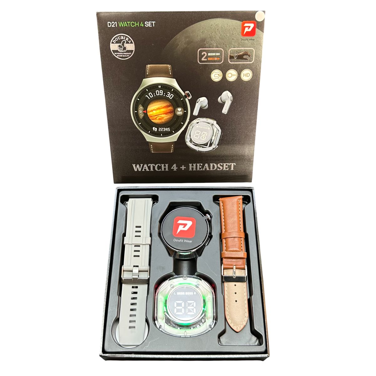 GENERICO - Conjunto D21 Watch 4 + Audifonos Ultra Pro Gris