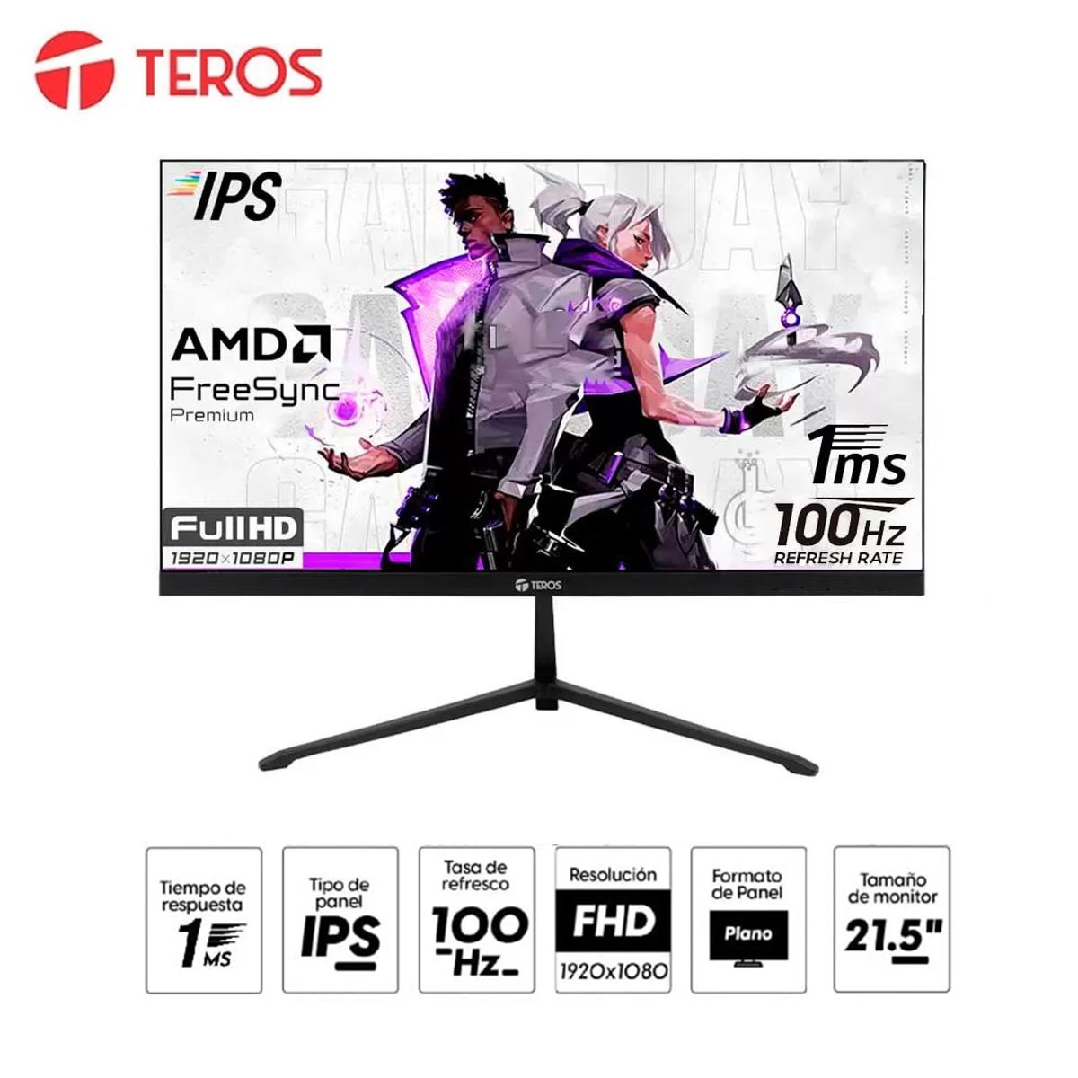 TEROS - MONITOR GAMER TEROS TE-2128S 22 FULL HD PLANO 100HZ 1MS COLOR NEGRO