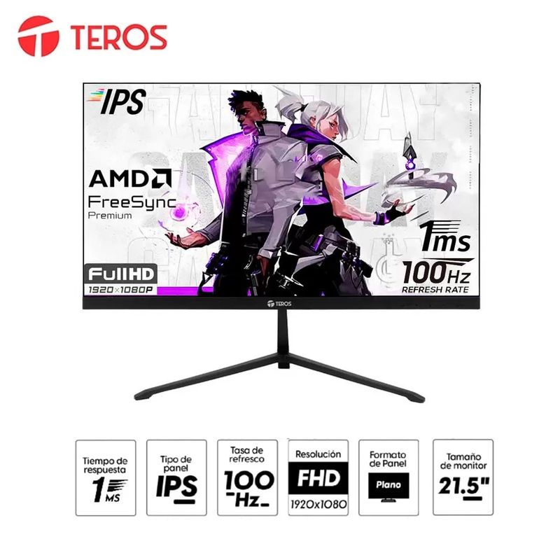 TEROS - MONITOR GAMER TEROS TE-2128S 22 FULL HD PLANO 100HZ 1MS COLOR NEGRO
