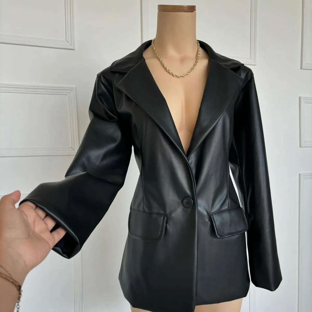 GENERICO - BLAZER OVERSIZE CUERINA PARA MUJER ELEGANTE