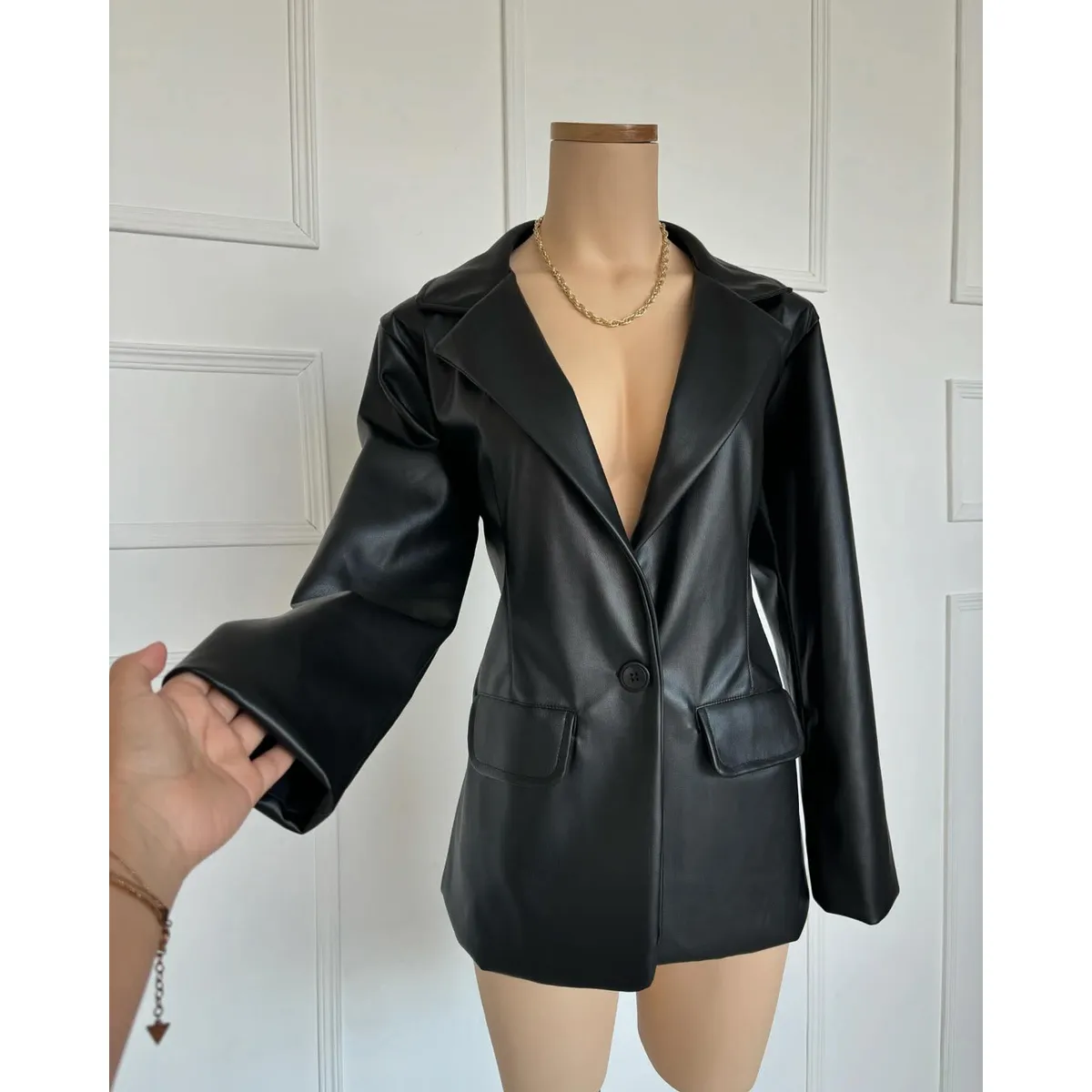 GENERICO - BLAZER OVERSIZE CUERINA PARA MUJER ELEGANTE