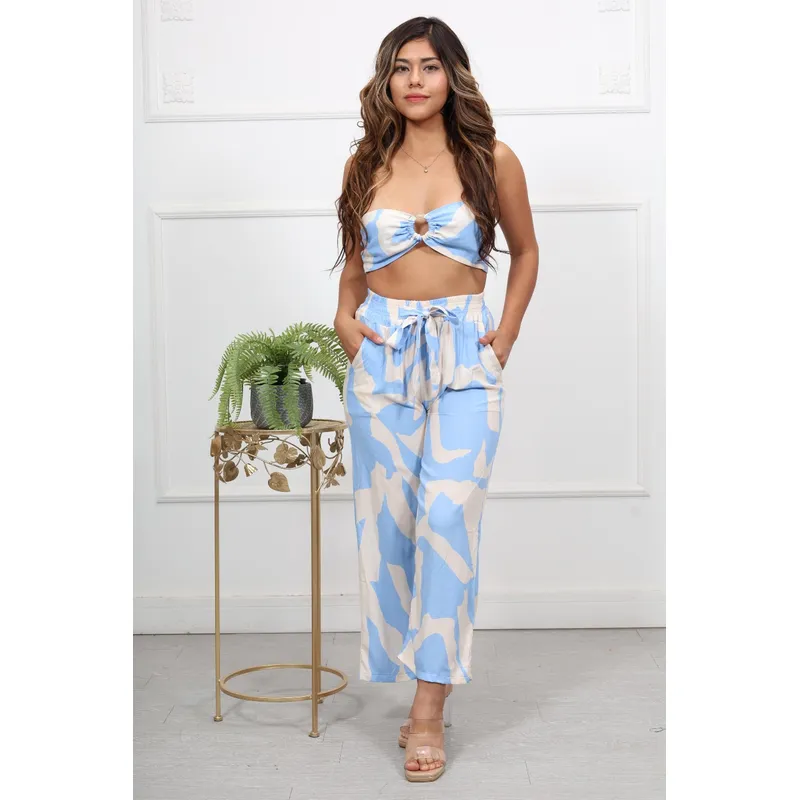 GENERICO - PANTALON PALAZZO LINO ESTAMPADO