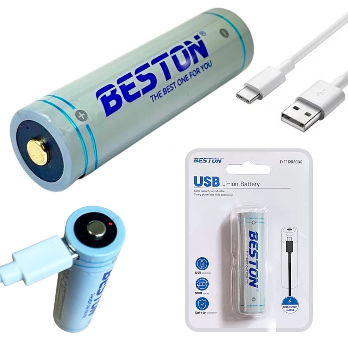 BESTON - Bateria 18650 Pila Recargable 3.7v 7400mwh Beston Usb Tipo C
